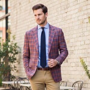 Coppley Loro Piana 50R Modern Contemporary Luxury Preppy Red Windowpane Blazer